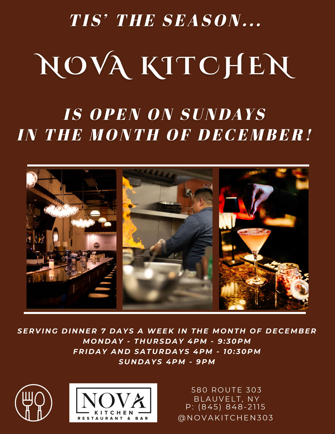 Nova Kitchen is open on Sundays throughout December.
